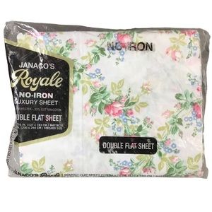 Vtg Janacos Royal Floral Double Flat Sheet 54 x 76 No Iron Mattress Size US